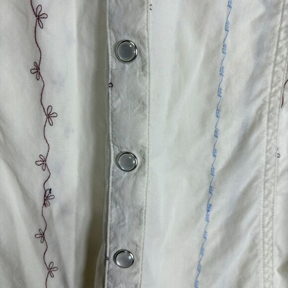 Natural Reflections Top Womens L Floral Stripe Pearl Snap Western Cowgirl Blouse - Picture 12 of 13